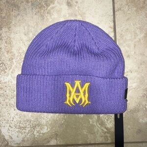 AMIRI Purple Beanie with Yellow Logo